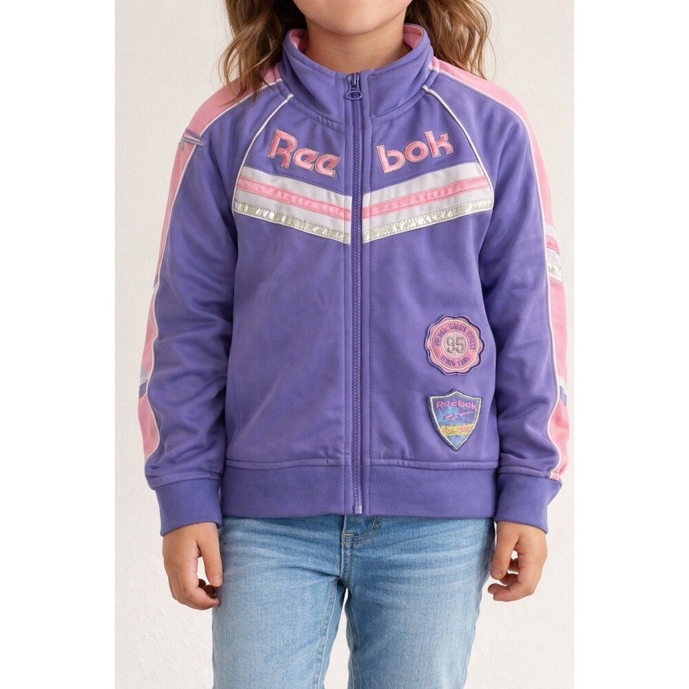 Reebok Toddler Track Jacket 3T Purple Pink Zip Up Retro Vintage Style Girls